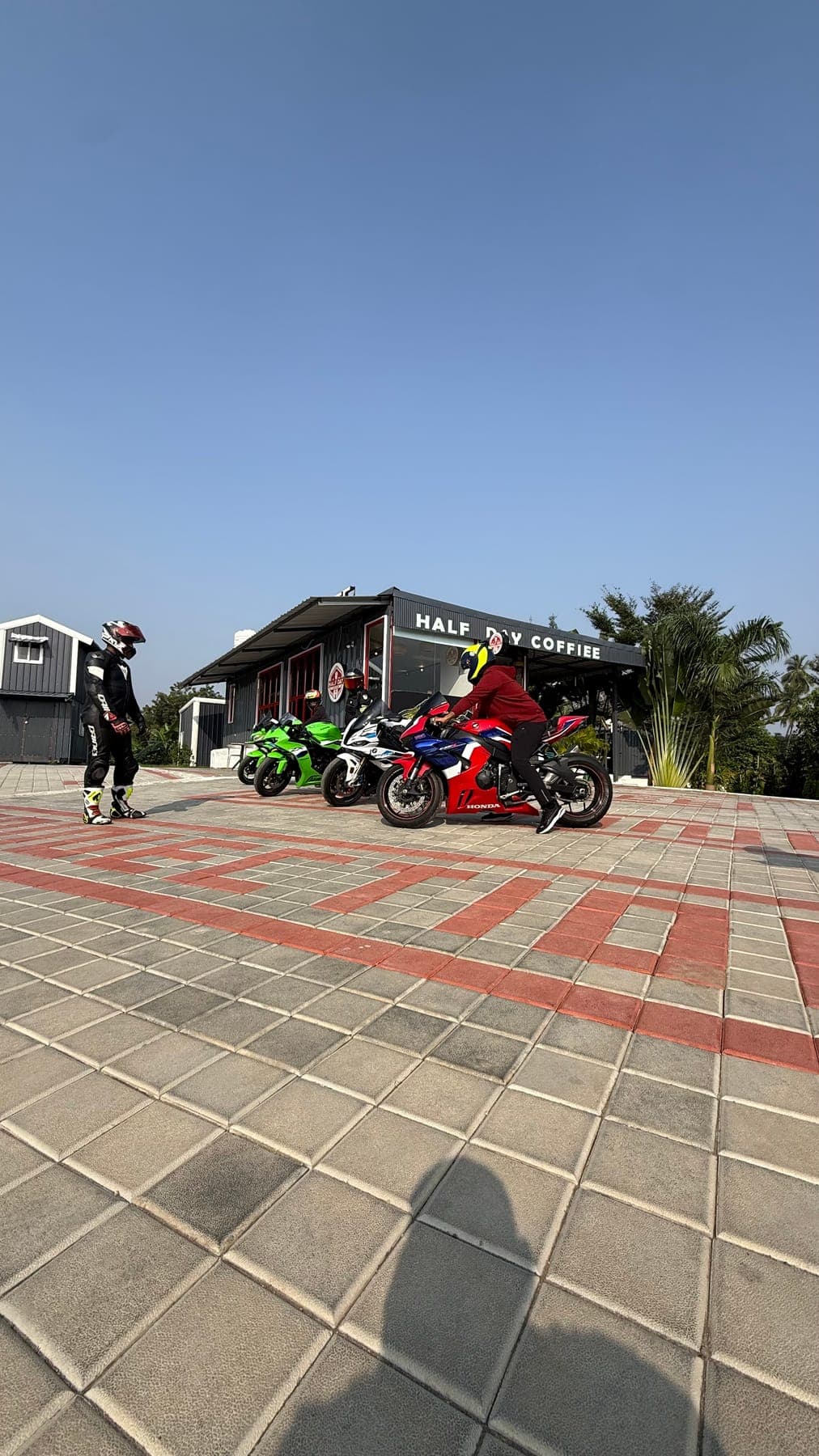 Cafe exterior with motorcycles