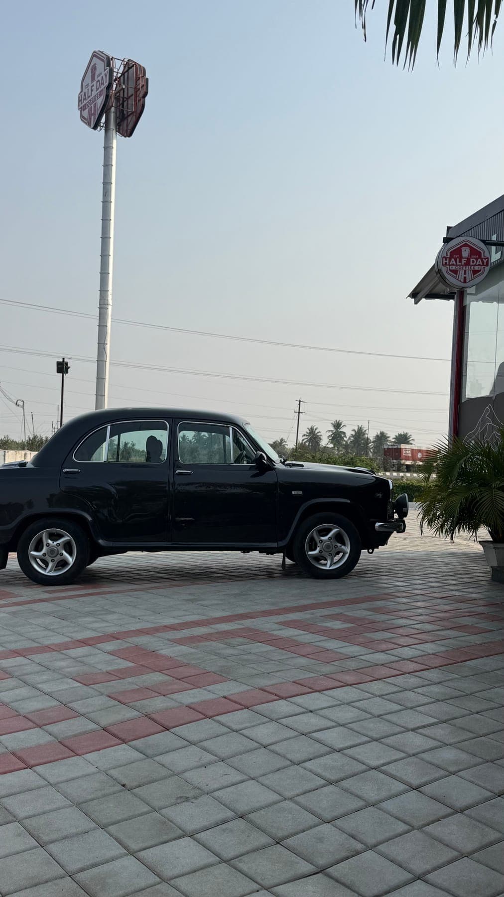 Classic black car at the waypoint