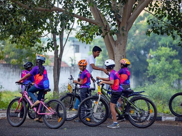 Group of young cyclists