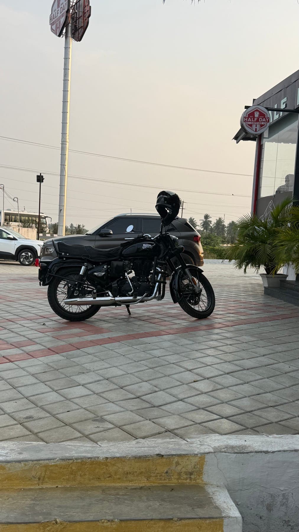 Motorcycle at dusk on the highway